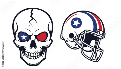 Vector illustration of skull and American football helmet with stars