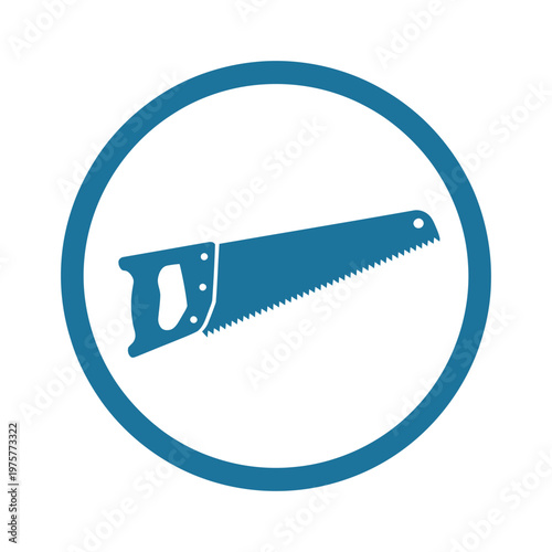 Blue vector of a handsaw tool within a circular frame for design elements