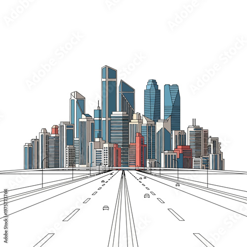 Modern Cityscape with Highway Perspective