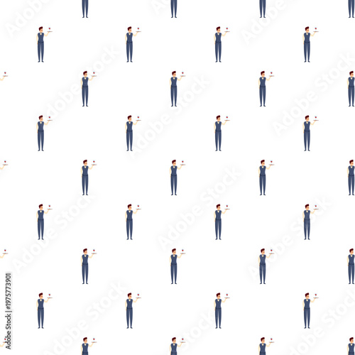 Waiters standing with trays and wine glasses in a seamless repeating pattern