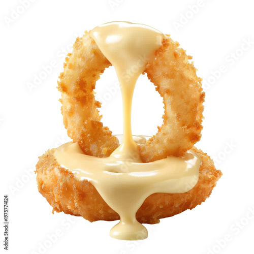 Crispy Onion Rings with Creamy Dip Served on a Plate, Perfect for Snacking or Appetizers on transparent background