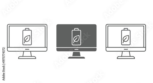 Three computer monitors displaying a smartphone icon on screens with different background styles and lighting effects