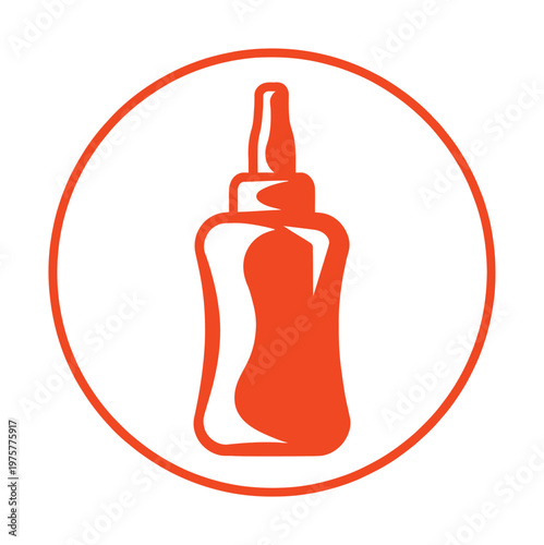 An orange vector of a condiment bottle with a nozzle in a circular frame.