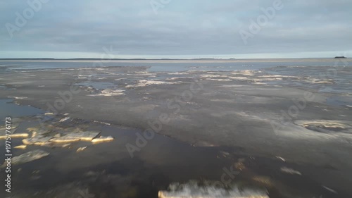 Aerial view of melting sea ice in early springtime, Oulu Finland