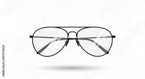 Black aviator glasses with clear lenses and thin metal frame on white background