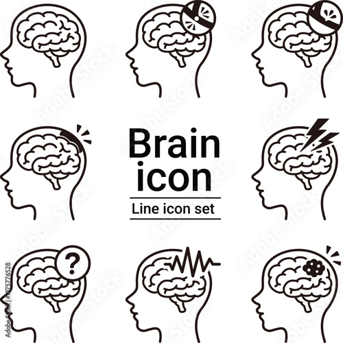 Brain disease line icon set stroke dementia epilepsy medical icons