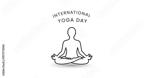 International yoga day illustration with a meditating person in lotus position on white background