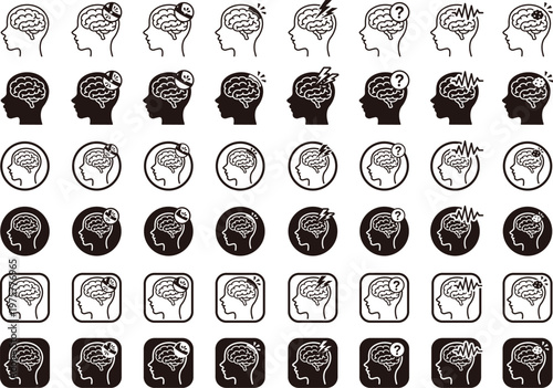 Brain disease icon set stroke dementia epilepsy medical icons collection