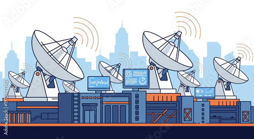 Satellite dish array for global communication and data transmission