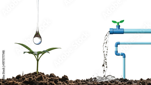 Watering system, irrigation pipe, dripping water, green plant growth, eco friendly