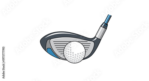 Precise close-up of a sleek golf club head making contact with a textured white dimpled golf ball against a clean and minimalist solid white background.