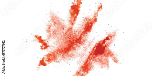Explosion of red and black powder paint splashes isolated on a white background backdrop
