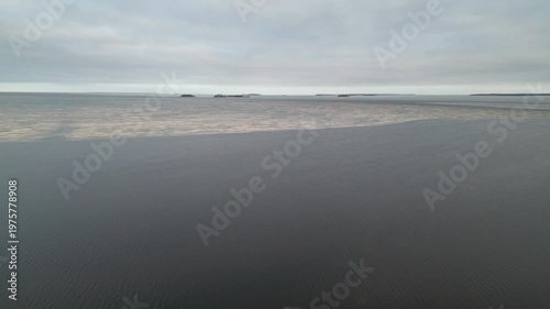 Aerial view of melting sea ice in early springtime, Oulu Finland