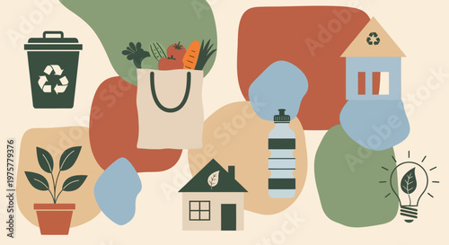 Eco friendly living concept with sustainable home and recycling