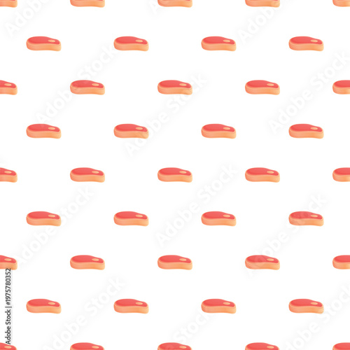 Red raw meat steaks forming a repeating seamless pattern on a white background