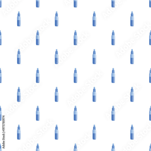Blue spray bottles forming a seamless and repetitive pattern on white background