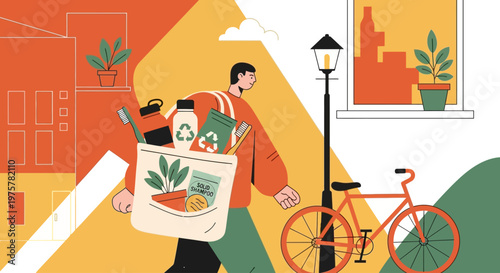 Eco friendly urban lifestyle with reusable bag