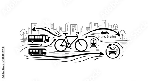 Eco-friendly city transportation concept with bicycle and public transport
