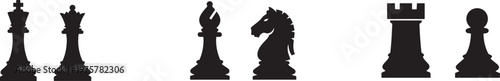 Set of chess vector icons, minimal and modern design for game, strategy, tournament, and play.