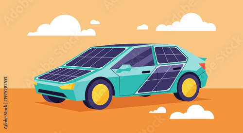 Eco-friendly solar powered car on sunny road