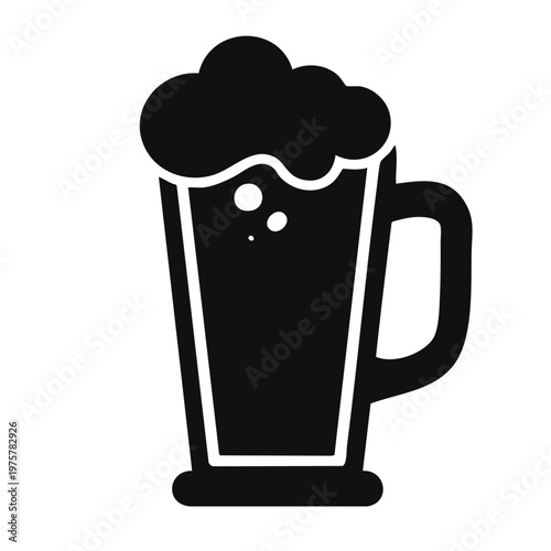vector illustration black silhouette glass of beer with foam on top, showing a lively atmosphere