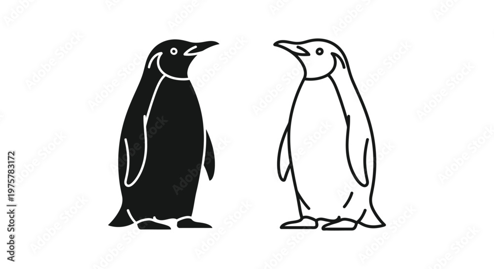 Obraz premium Adorable Cartoon Penguins - Simple Black White Design Vector