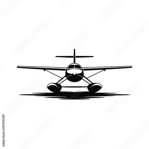 Vector of a classic seaplane with pontoons floating on calm water.