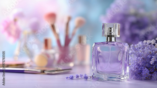 perfume bottle and pink orchid