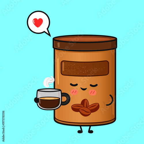 Coffee instant jar enjoying cup of hot drink