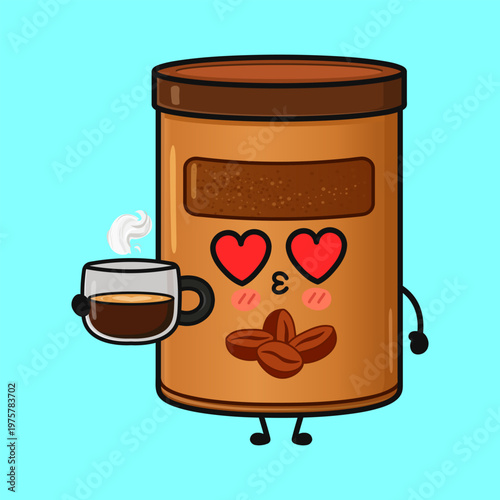 Coffee jar character feeling love for hot espresso drink