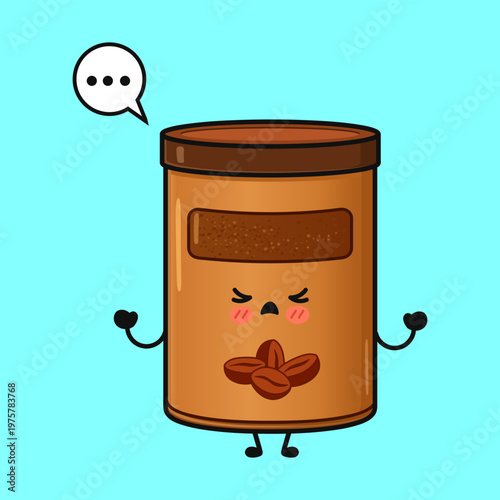 Displeased cartoon coffee jar thinking about coffee beans