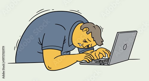 Frustrated man working on laptop