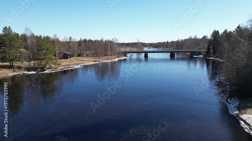 Aerial view of Kiiminkijoki river in Ylikiiminki, Oulu Finland