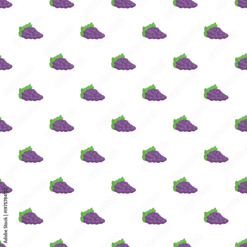 Fototapeta premium Purple grape bunches forming a repeating pattern on a white background