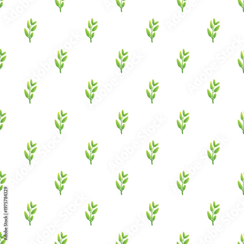 Green leaves branches repeating in a seamless organic pattern