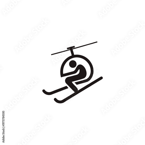 Simple vector of a skier being lifted by a helicopter for aerial skiing