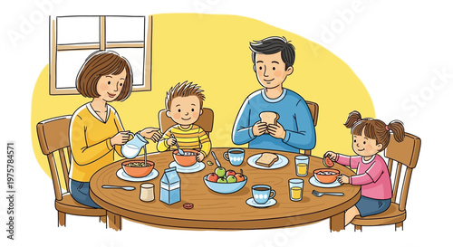 happy family having breakfast together at home