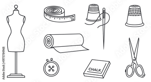 Sewing tools and dressmaker accessories.