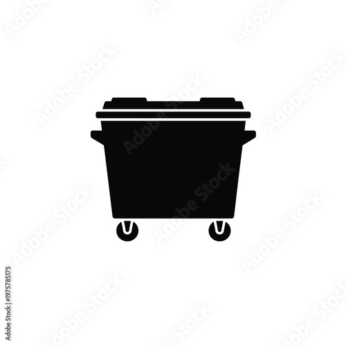 Vector silhouette of a large black dumpster with wheels and a lid