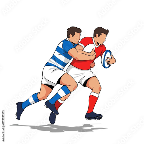 Rugby Players Tackling Action Illustration