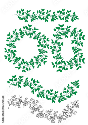 Leaf infinity illustrator vector brush in shades of green and black & white. In a circle and a rectangle. Illustrator bursh.
