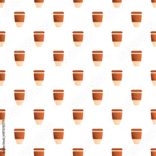 Repeating pattern showing insulated disposable takeaway coffee cups on a white background