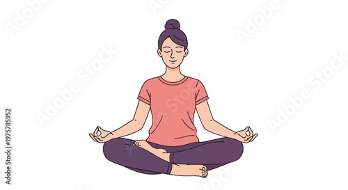 Woman practices yoga in lotus position with eyes closed on white background meditation and mindfulness concept