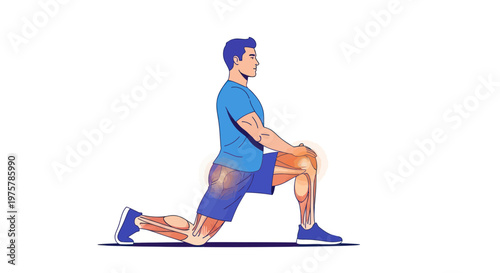 Man doing lunge exercise stretching leg muscles fitness and workout illustration