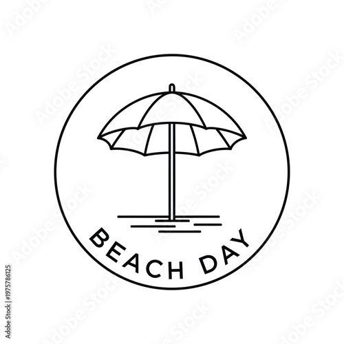 Minimalist Beach Umbrella Circle Logo Summer Resort Branding Line Art Vector illustration.