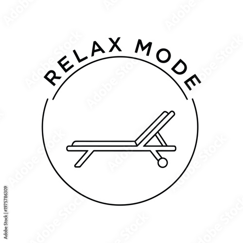 Minimalist Sun Lounger Chair Circle Logo Relax Mode Resort Branding Line Art Vector illustration.
