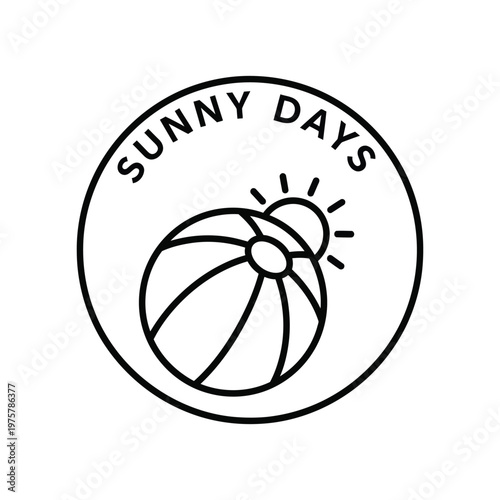 Minimalist Beach Ball with Sun Circle Logo Sunny Day Summer Branding Line Art Vector illustration.