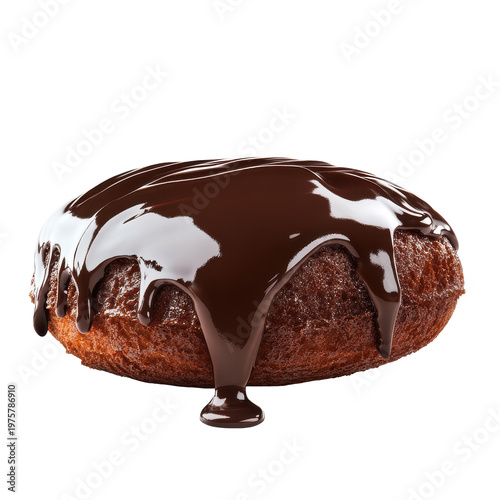 Delicious Chocolate Glazed Donut with Dripping Ganache in a Tasty Setting on transparent background