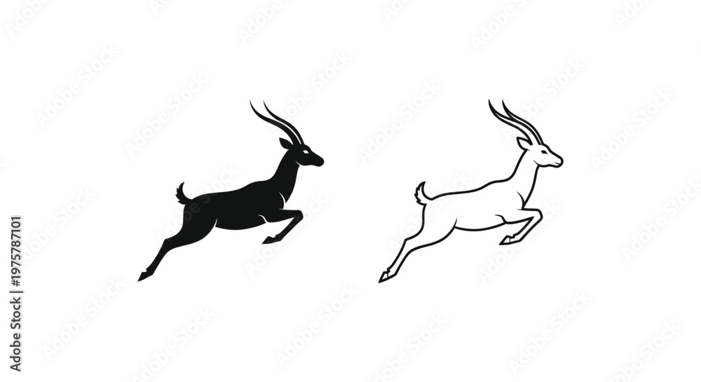 Fototapeta premium Antelope Running Silhouettes Art Design Vector