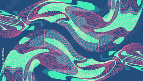 The abstract wave is made in a frame style. Template for science and technology presentation. Vector art.